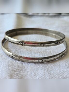 VINTAGE Sterling Silver 925 Star & Moon Bangle Bracelets - Set of 2